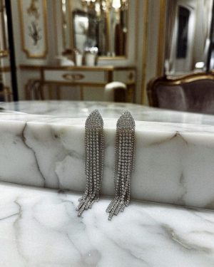 Ezüst köves lógós fülbevaló