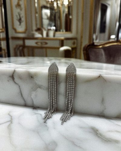 Ezüst köves lógós fülbevaló