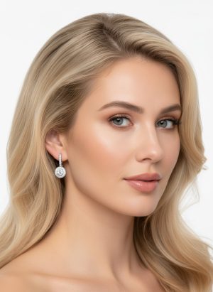 Ezüst strasszokkal díszített elegáns fülbevaló