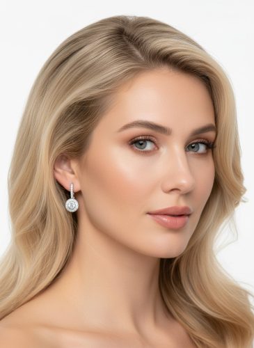 Ezüst strasszokkal díszített elegáns fülbevaló