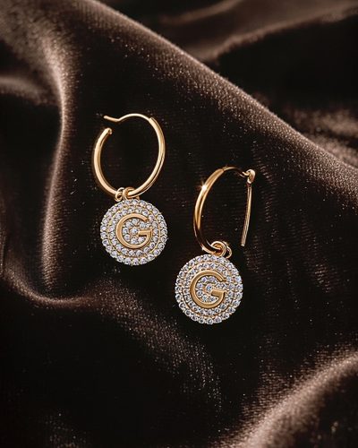 Arany színű nemesacél fülbevaló ezüst kövekkel