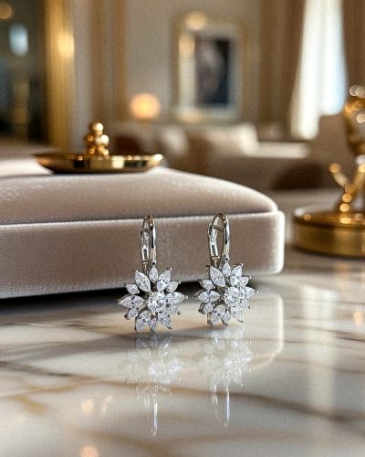 Virág formájú nemesacél ezüst köves fülbevaló