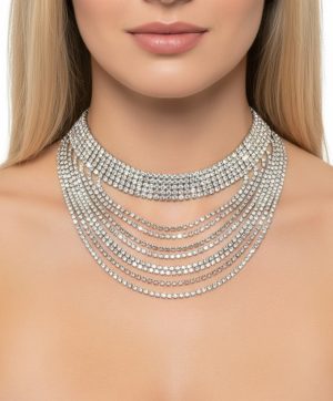Exkluzív ezüst strasszos nyaklánc