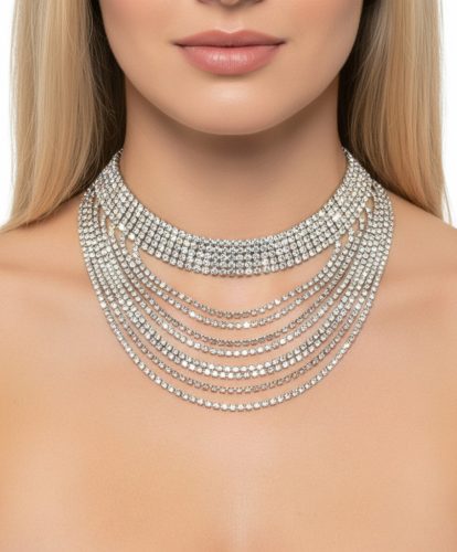 Exkluzív ezüst strasszos nyaklánc