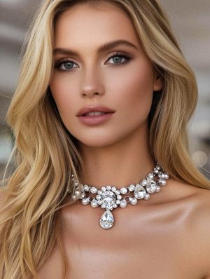 Ezüst köves és gyöngyös choker nyaklánc