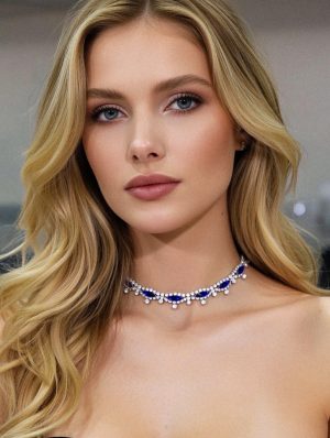 Ezüst és kék köves nyaklánc és fülbevaló szett