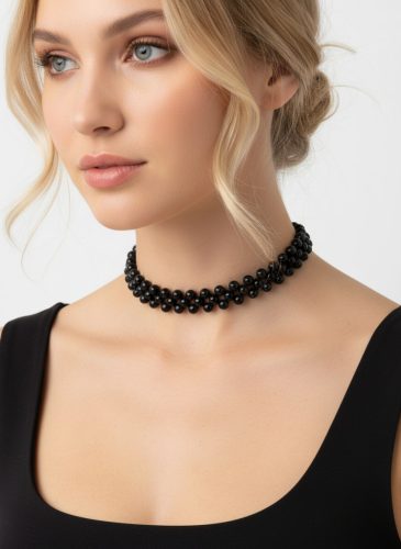 Fekete vékony gyöngyös choker
