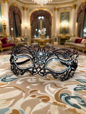 Strasszköves fekete fém maszk