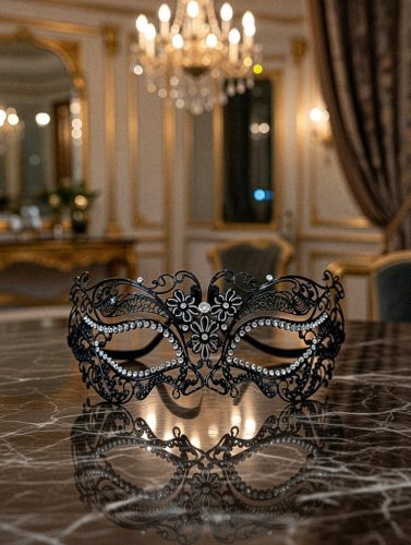 Strasszköves fekete fém maszk