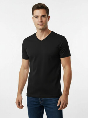 Baci Man férfi V-nyakú fekete pamut felső