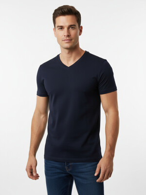 Baci Man férfi V-nyakú sötétkék pamut felső