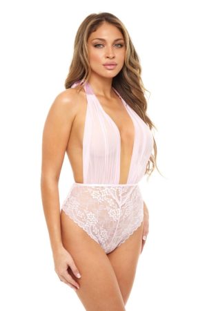 Mélyen dekoltált rózsaszín mesh teddy