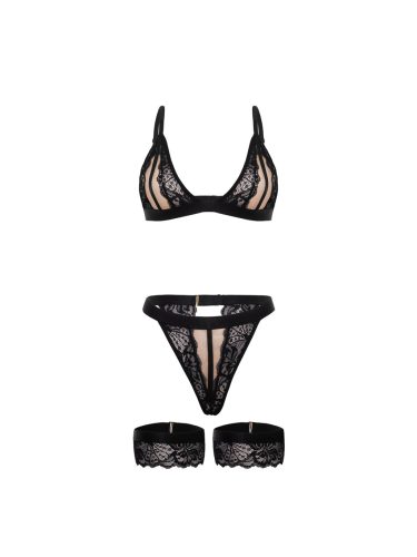 Soft csipkés fekete színű bralette szett combcsipkével