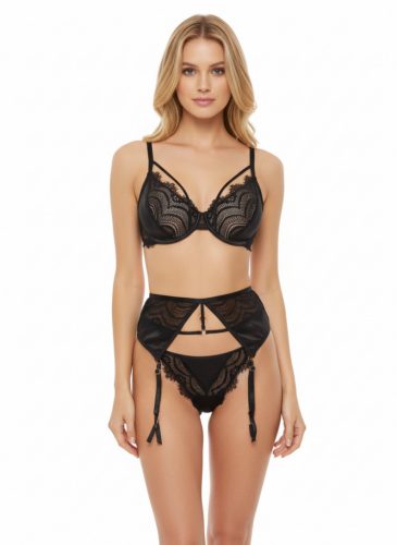 Szempilla csipkés szatén harisnyatartós szett