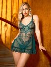 Exkluzív sötétzöld csipkés babydoll tangával