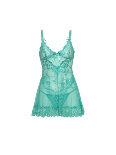 Exkluzív csipkés mohító színű babydoll tangával