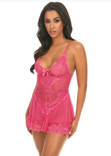 Exkluzív csipkés pink babydoll tangával