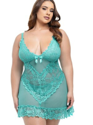 Exkluzív csipkés plus size babydoll tangával