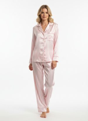 COCO rózsaszín csíkos szatén hálóruha szett