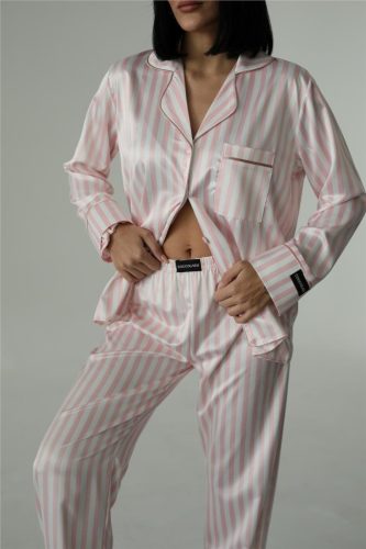 COCO rózsaszín csíkos szatén hálóruha szett