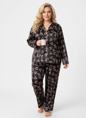 COCO szivecskés plus size szatén hálóruha szett 