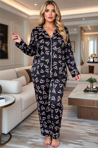 COCO szivecskés plus size szatén hálóruha szett 