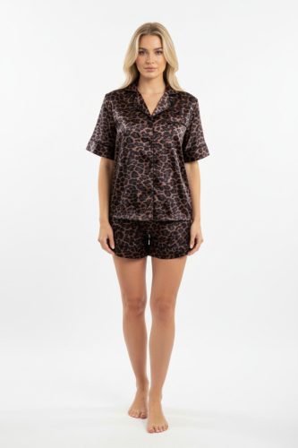 COCO leo mintás szatén hálóruha short szett