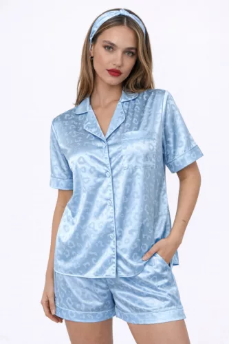 COCO kék szatén hálóruha short szett