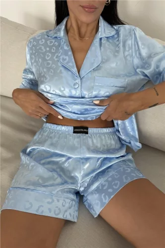 COCO kék szatén hálóruha short szett