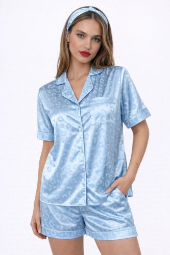 COCO kék szatén hálóruha short szett