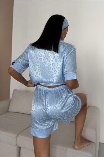 COCO kék szatén hálóruha short szett