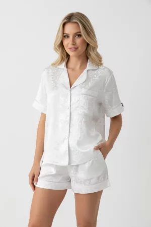 COCO fehér mintás szatén hálóruha short szett