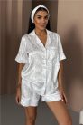 COCO fehér mintás szatén hálóruha short szett