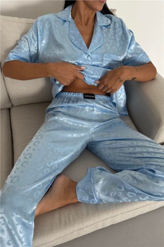 COCO kék szatén hálóruha szett