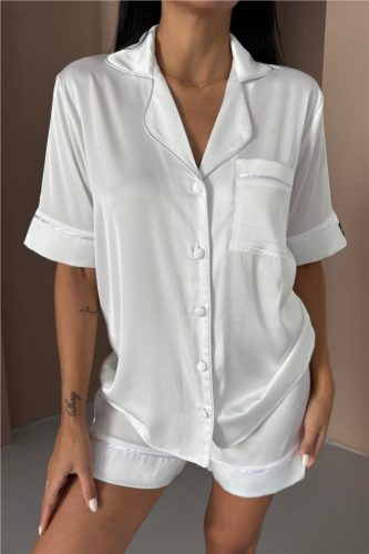 COCO fehér szatén hálóruha short szett