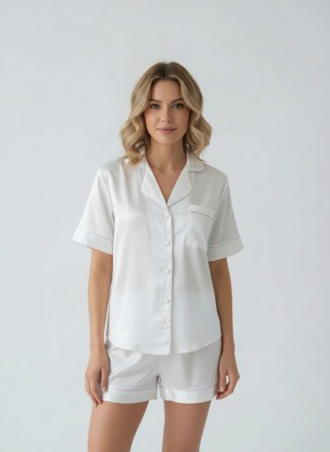 COCO fehér szatén hálóruha short szett