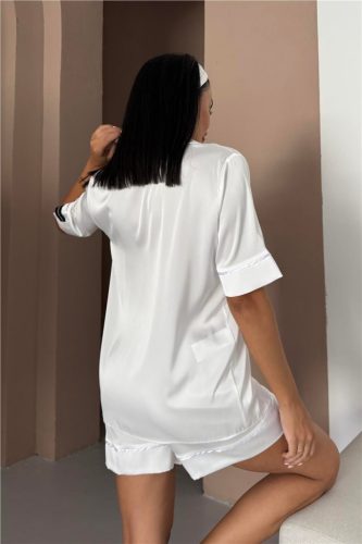 COCO fehér szatén hálóruha short szett