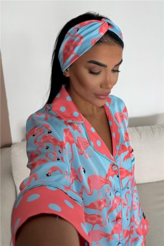 COCO flamingó mintás szatén hálóruha szett