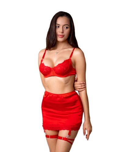 Evelyn piros szatén szoknyás szett