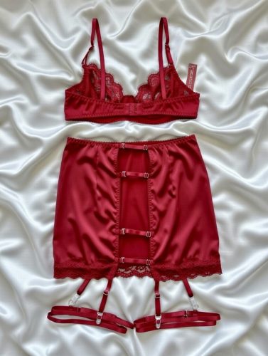 Evelyn piros szatén szoknyás szett