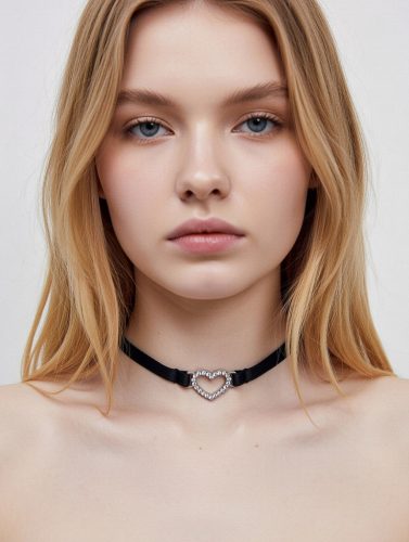 Ezüst szívecskés choker nyaklánc