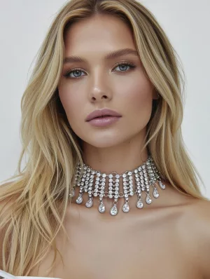 Vastag ezüs köves choker nyaklánc