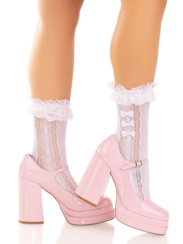 Masnival díszített Fehér fodros bokazokni