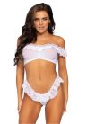 Ejtett vállú csipkés fodros top szett
