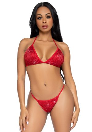 Piros strasszos bikini fürdőruha szett
