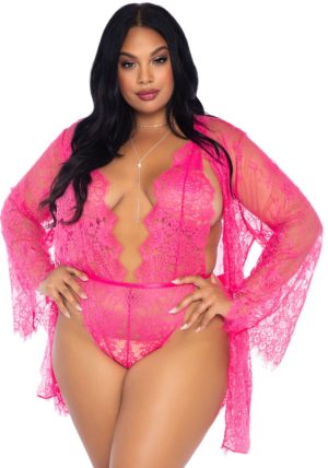 Csipkés plus size teddy & kimonó szett