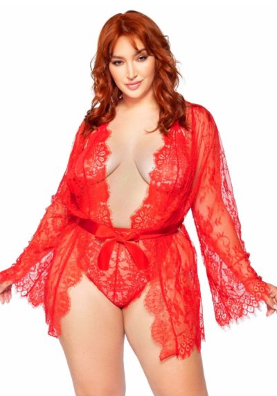 Csipkés plus size teddy & kimonó szett