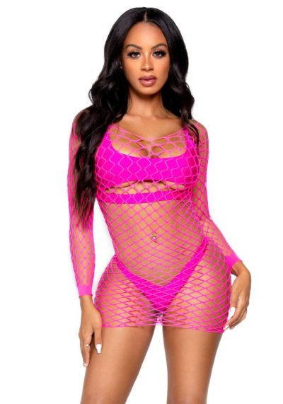 Neon pink hálós necc mini ruha