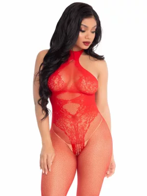 LA89186-RED-Piros színű necc testharisnya