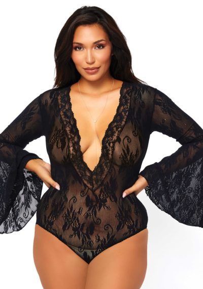 LA89227-BLK-Fekete színű  csipkés body